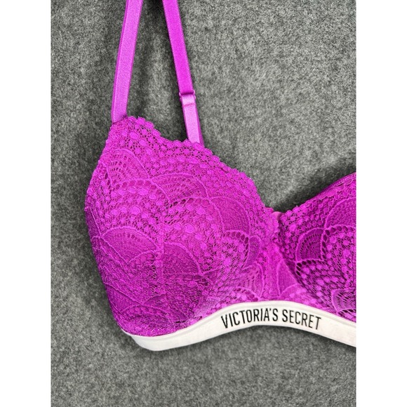 Victorias Secret Women's Pink Lace Logo Bra Size 36D Sexy Lingerie - Picture 2 of 8